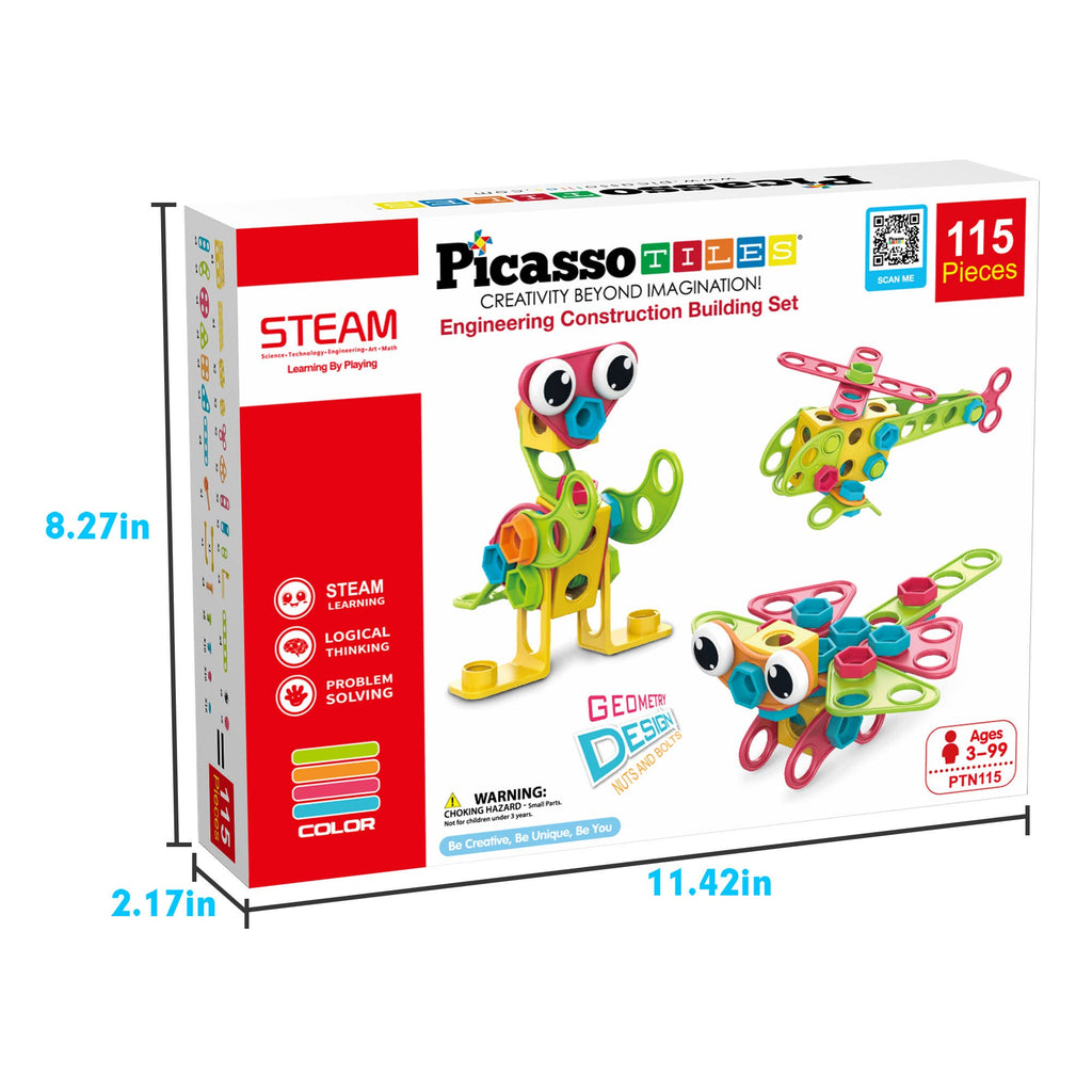 PicassoTiles - PicassoTiles 115pc Engineering Construction Set - Ages 3+