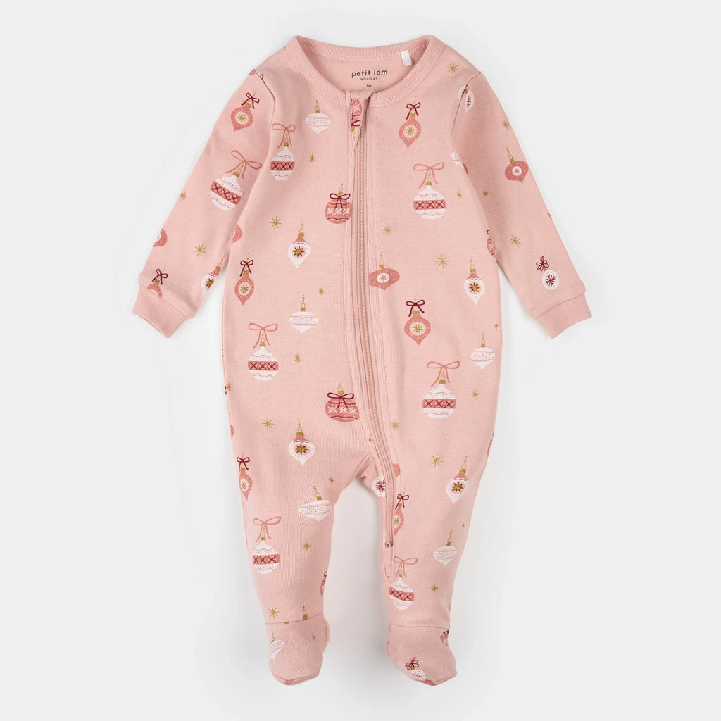 Footed Sleeper | Ornaments Print on Rose | Petit Lem