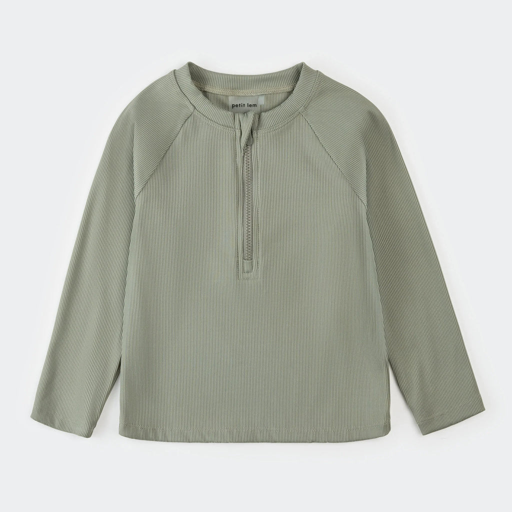 Ribbed Half Zip Rashguard | Green | Petit Lem
