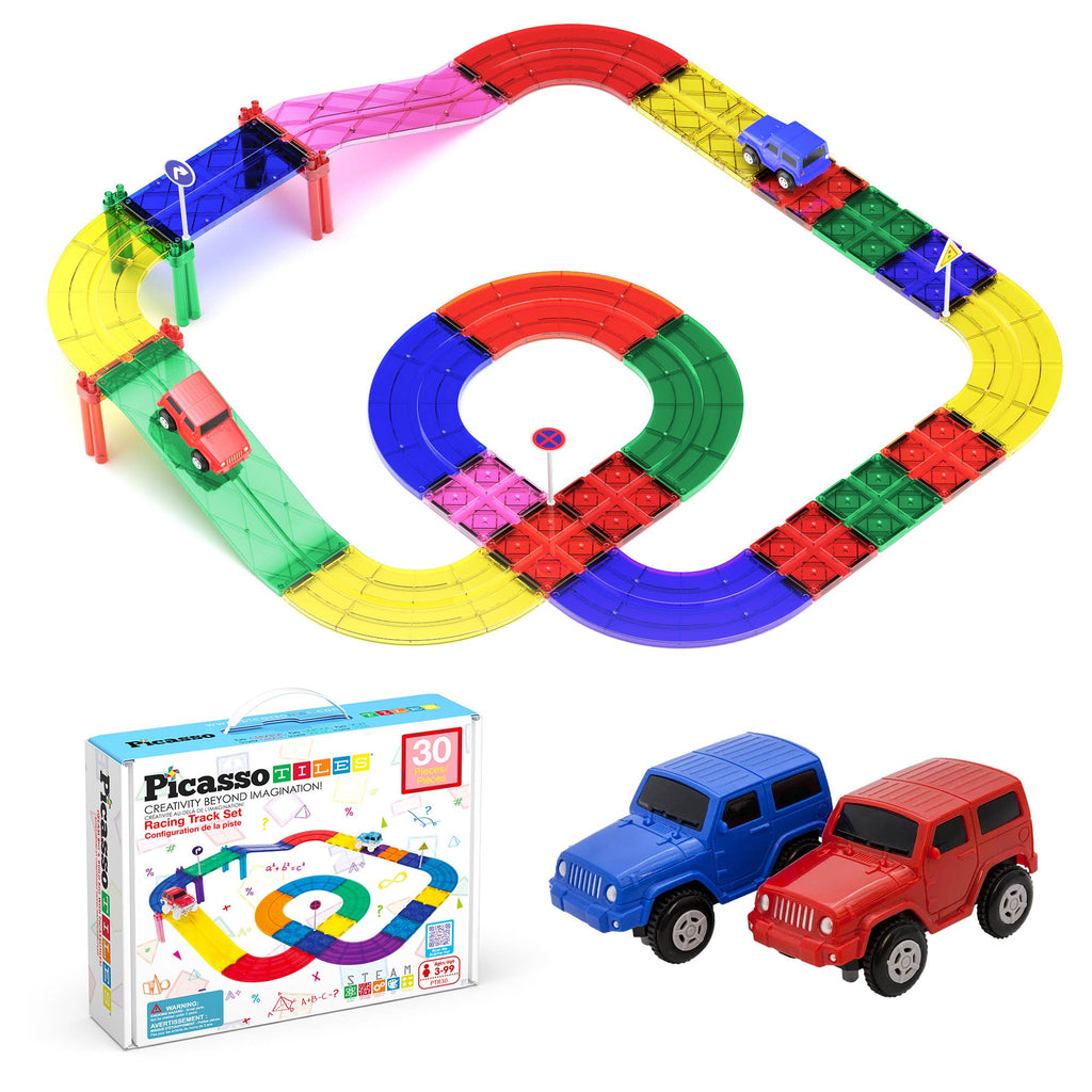 PicassoTiles 30pc Magnetic Race Track Building Set - Ages 3+