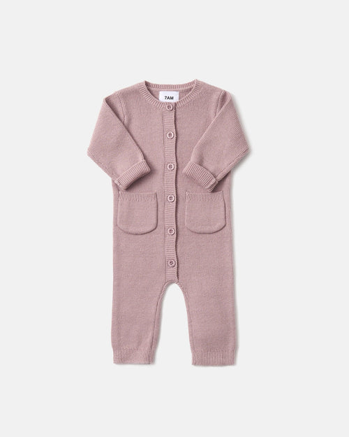 Chunk Long Sleeve Ribbed Jumpsuit | Rose Ash | 7AM