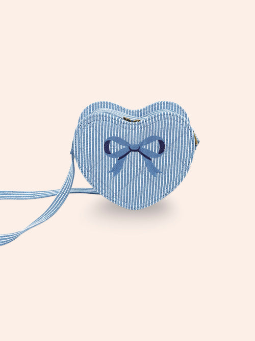 Bow Heart Handbag | Blue Stripe | Huxbaby