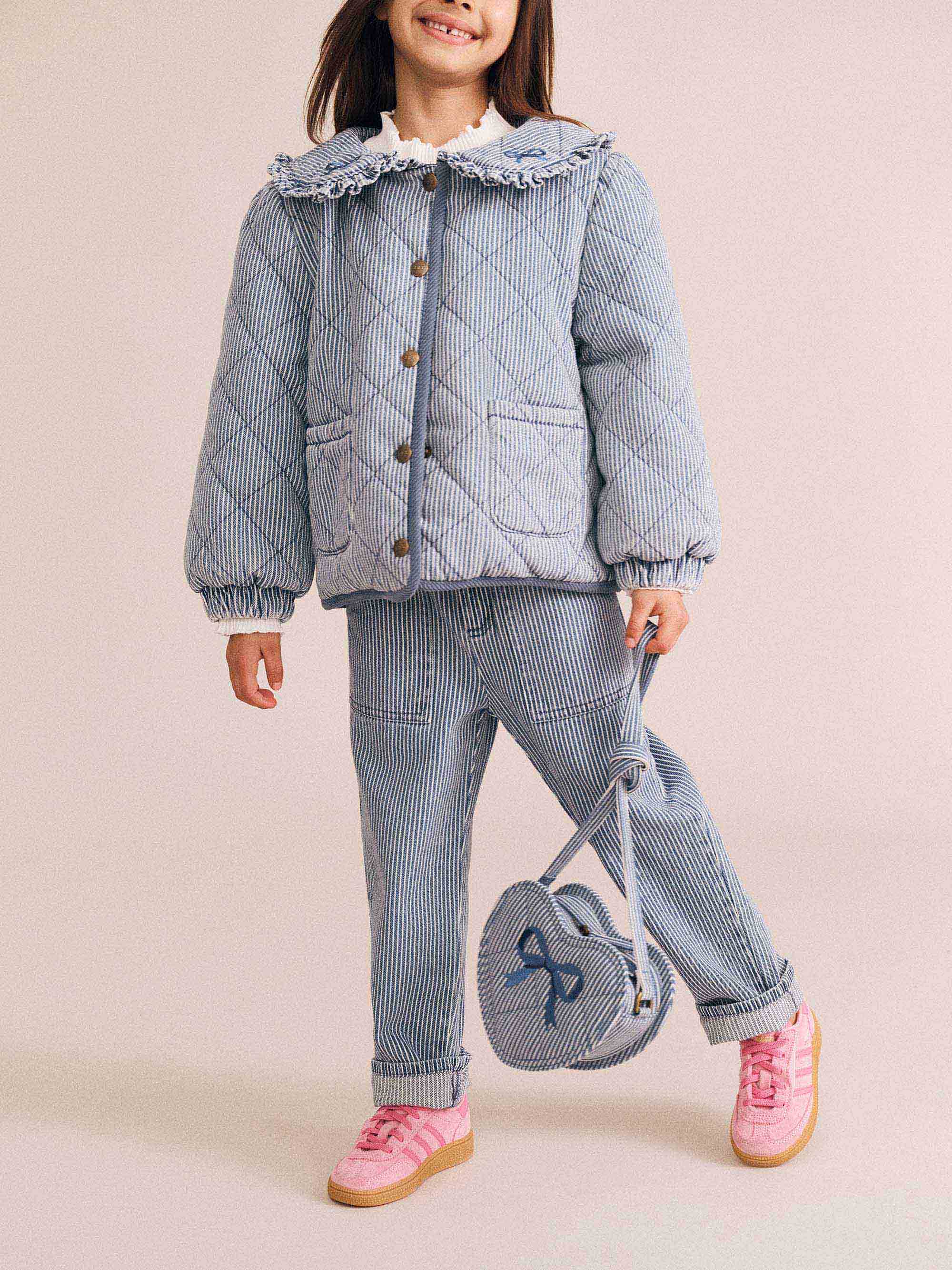 Bow Heart Handbag | Blue Stripe | Huxbaby