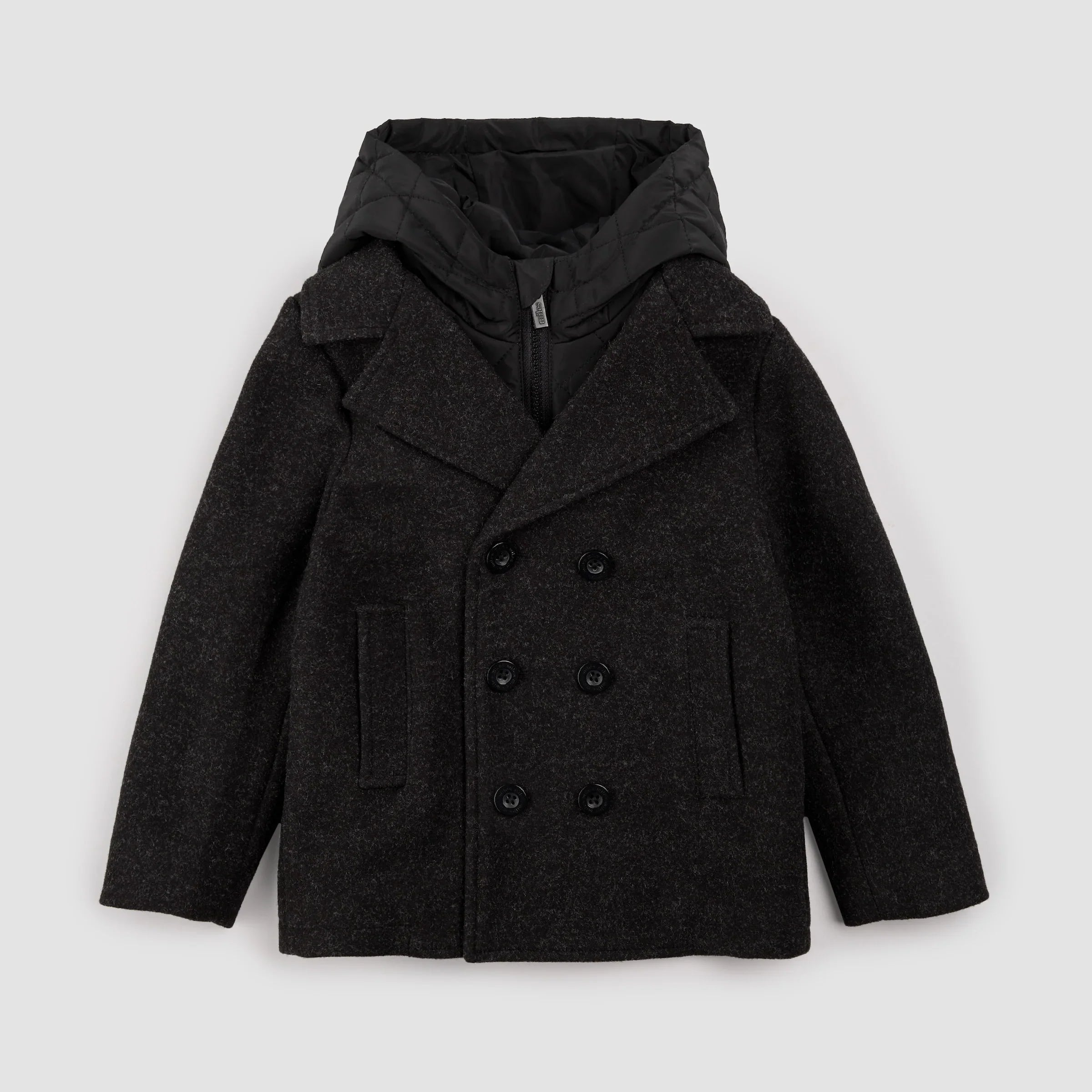 Hooded Woven Pea Coat | Dark Heather Grey | Miles the Label