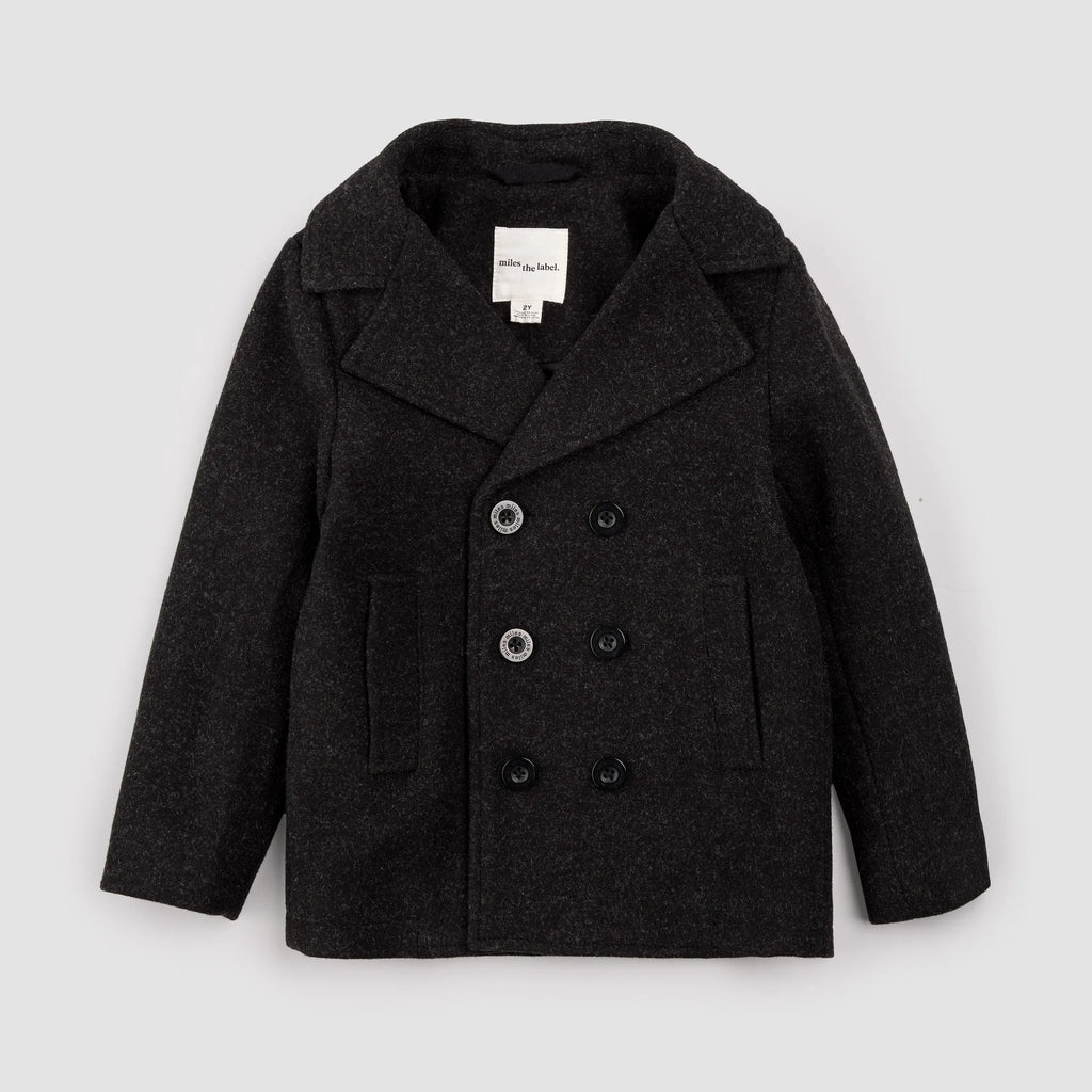 Hooded Woven Pea Coat | Dark Heather Grey | Miles the Label