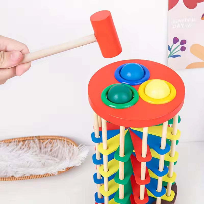 Wooden Ball Track Roller Pound Game - Ideal for Cognitive Development and Motor Skills Enhancement - Ages 3–8