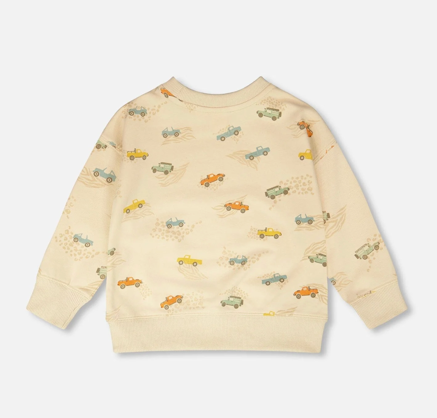 French Terry Sweatshirt | Jeep Print on Beige | Deux Par Deux