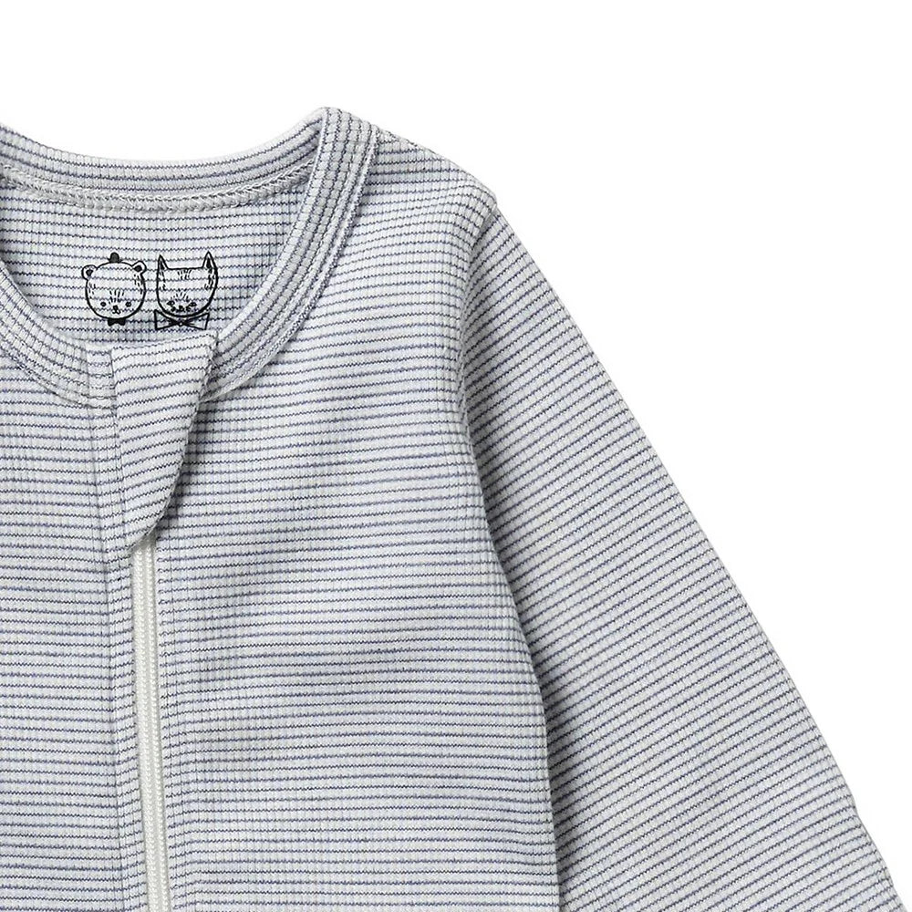 Organic Stripe Rib Zipsuit with Feet | Rain Drop | Wilson + Frenchy