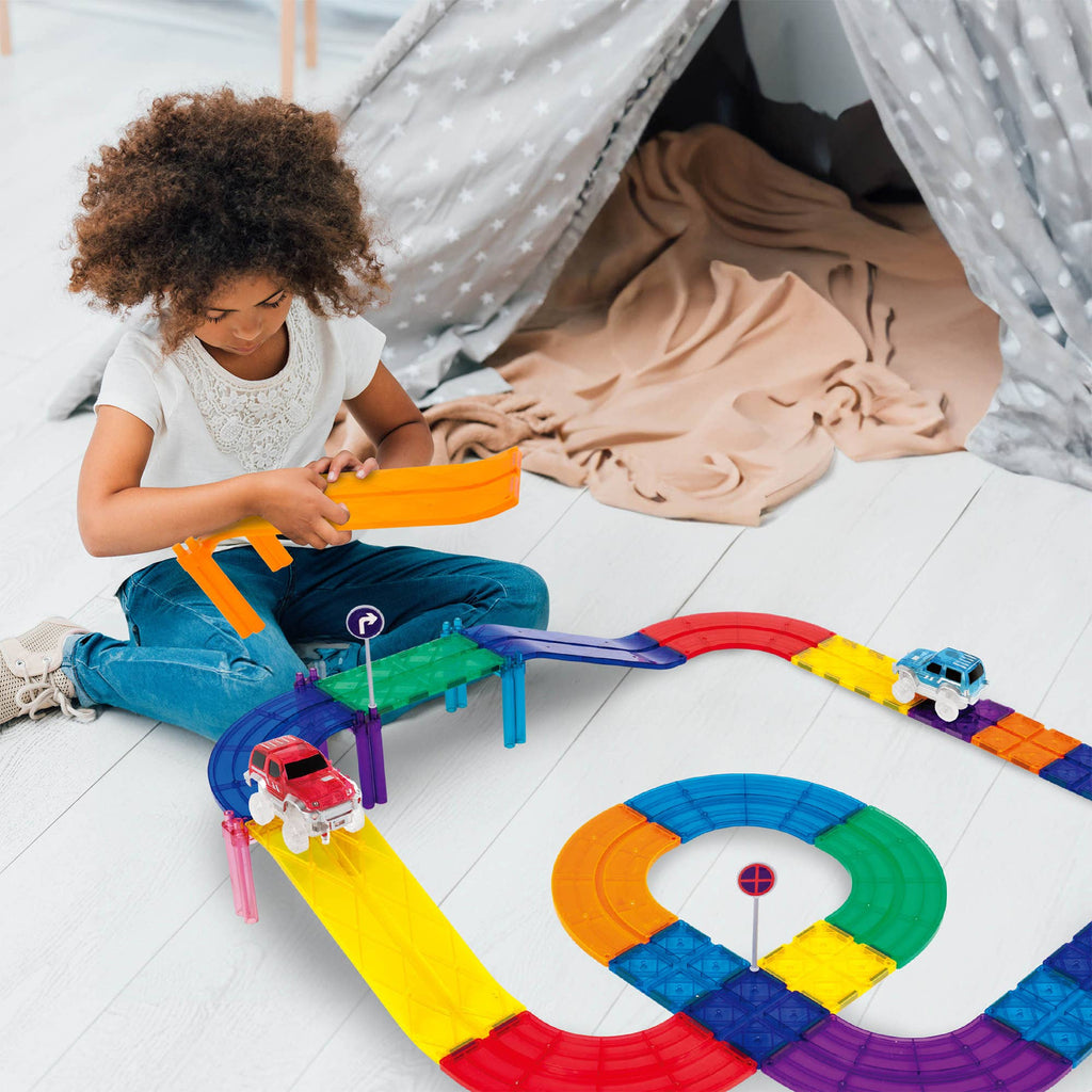 PicassoTiles 30pc Magnetic Race Track Building Set - Ages 3+