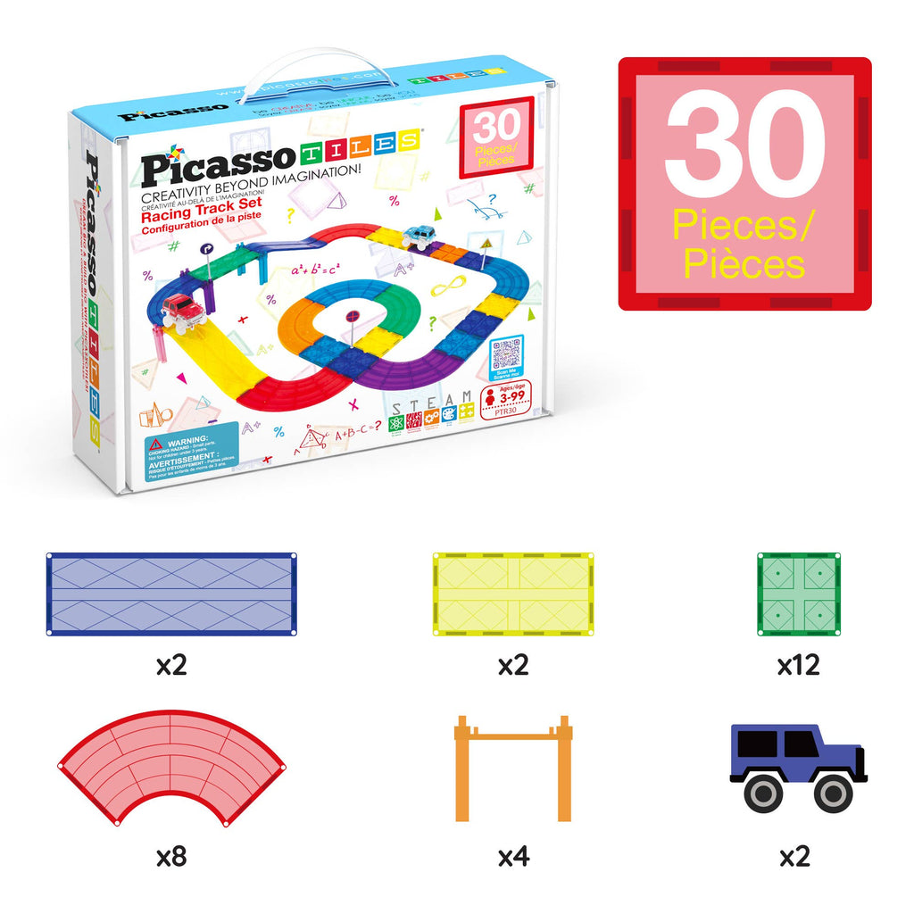 PicassoTiles 30pc Magnetic Race Track Building Set - Ages 3+