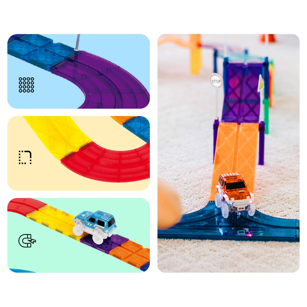 PicassoTiles 30pc Magnetic Race Track Building Set - Ages 3+